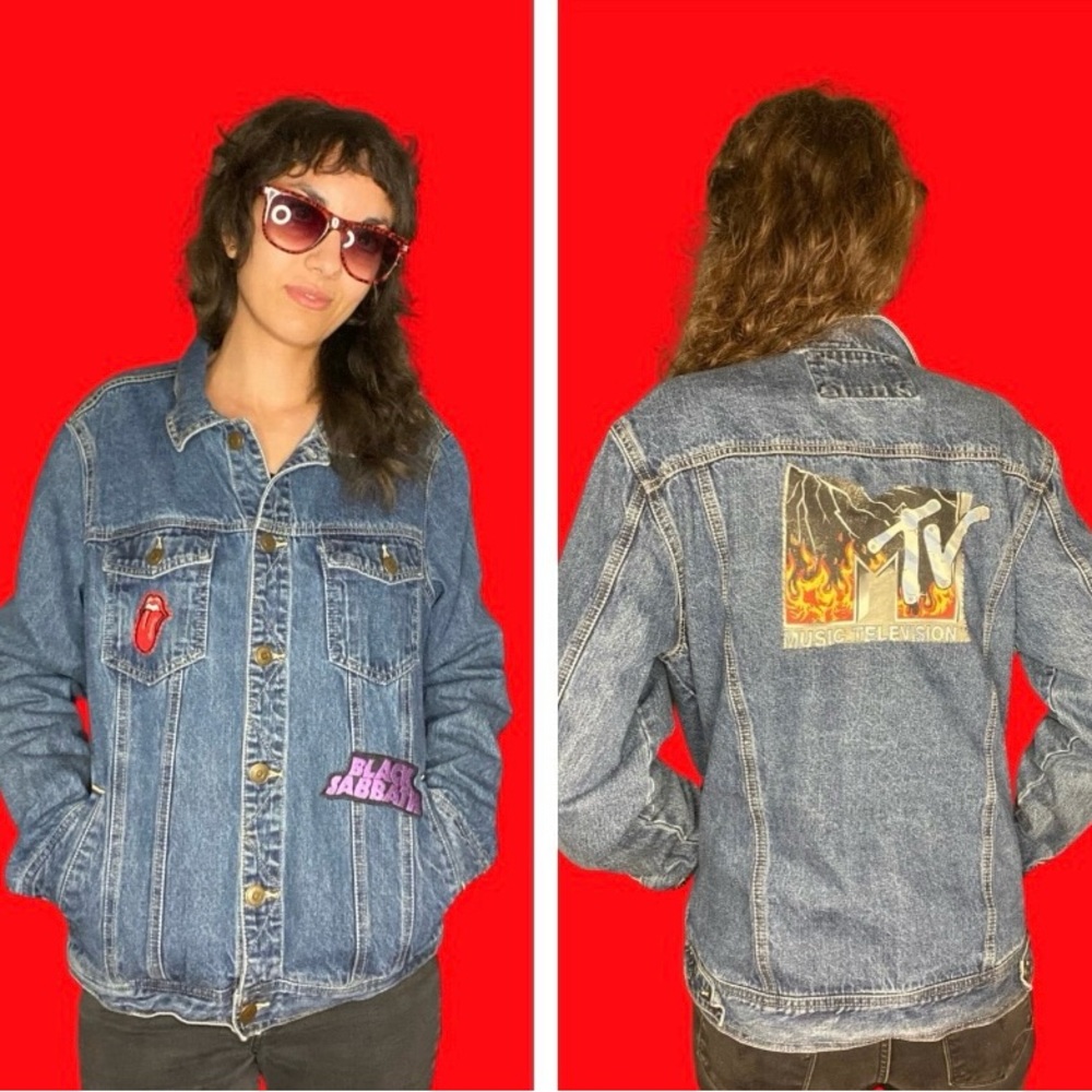 Forever 21 MTV Patch Jean Jacket w/ Rolling Stones & Black Sabbath Patches